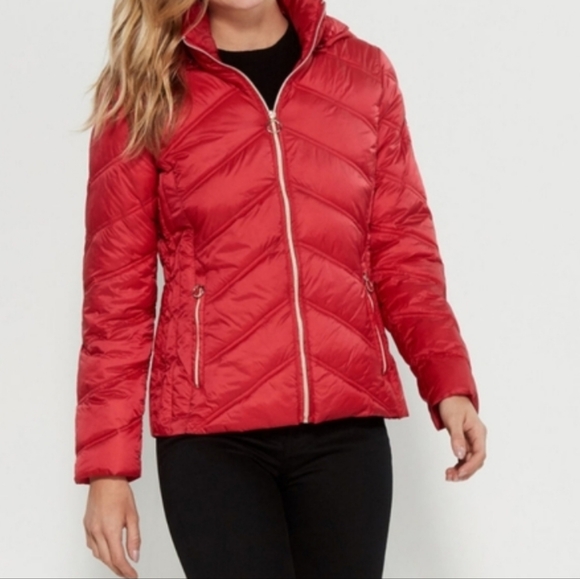 Michael Michael kors Red packable  down fill removable hood puffer  jacket - Picture 1 of 12